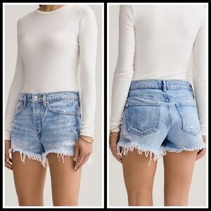 Agolde Blue Jean Shorts High-Waisted Distressed Size 24